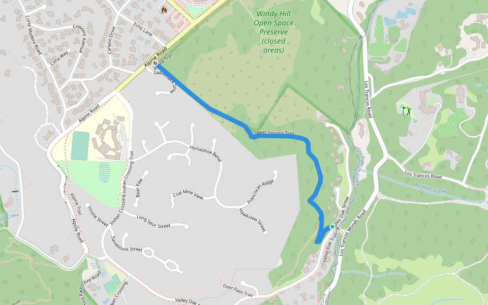 Sweet Springs Trail walking route map in Portola Valley