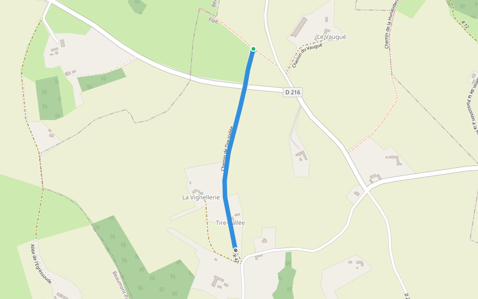 Chemin de Tire-Vallée walking route map in Flée