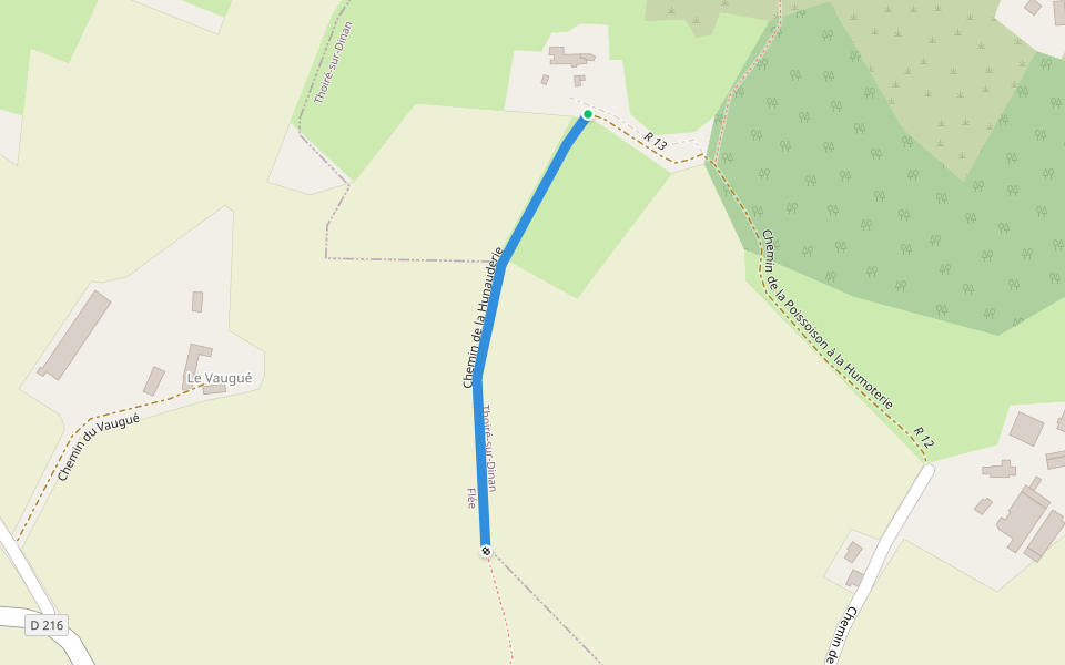 Chemin de la Hunauderie walking route map in Thoiré-sur-Dinan