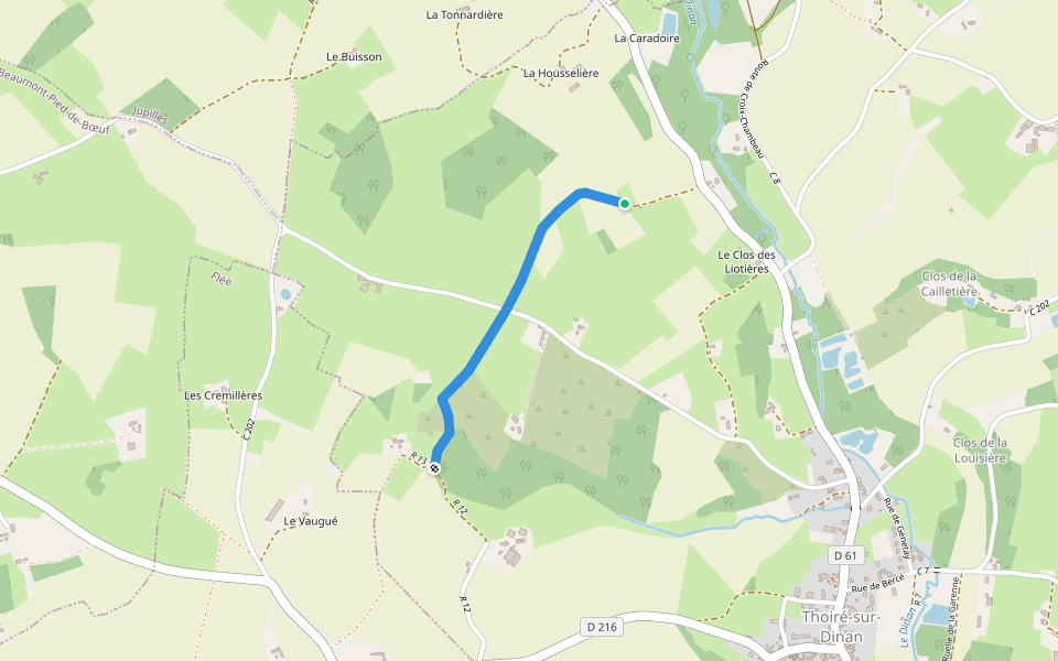 Chemin de la Poissoison à la Humoterie walking route map in Thoiré-sur-Dinan