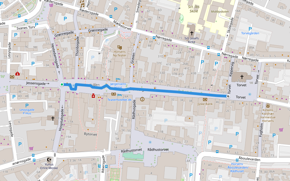 Søndergade walking route map in Horsens