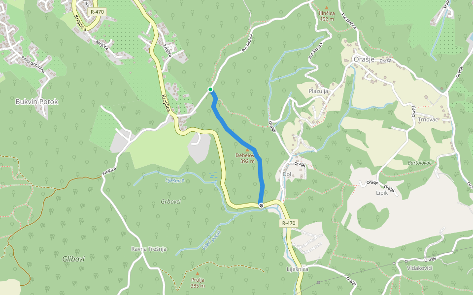 Debelovac walking route map in Tuzla