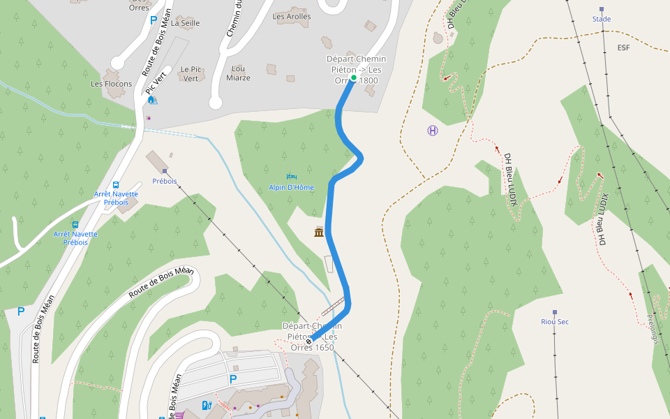 Chemin Elie Meyssirel : Liaison Les Orres 1650 à 1800 walking route map in Les Orres