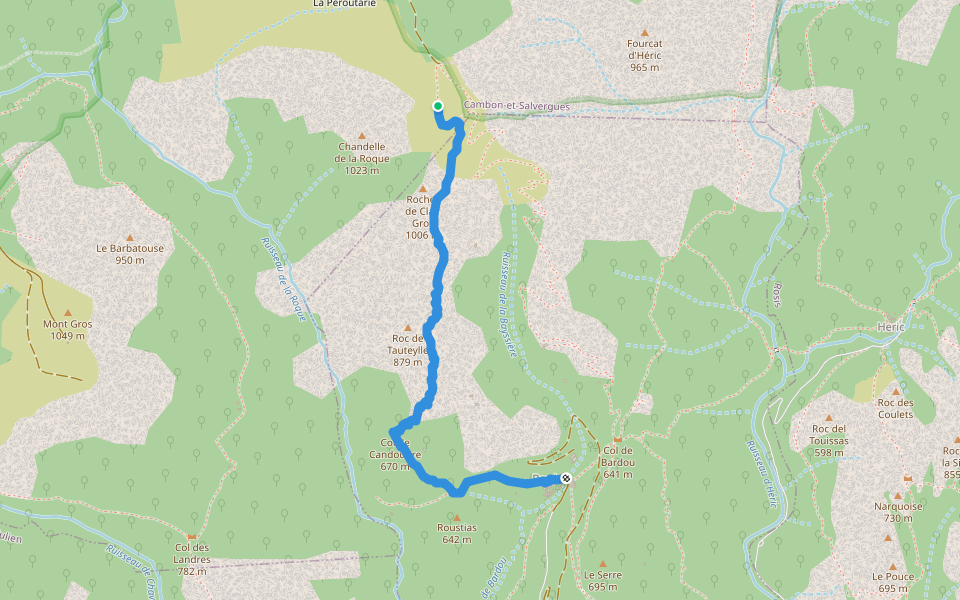 Piste de Taouteillo walking route map in Cambon-et-Salvergues