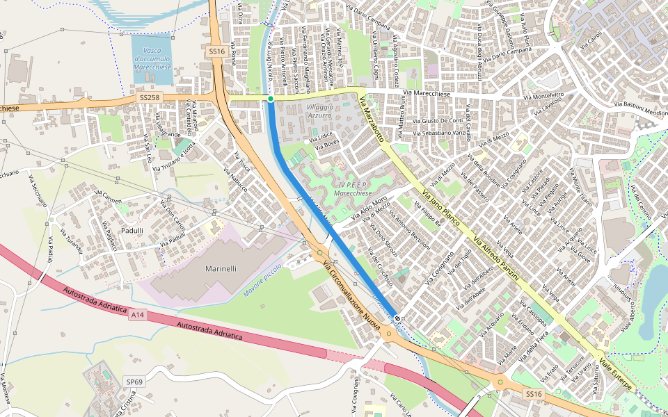 Percorso ciclo-pedonale Alda Merini walking route map in Rimini
