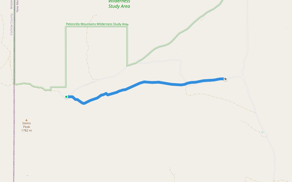 Butterfield Overland Mail Trail walking route map in Road Forks