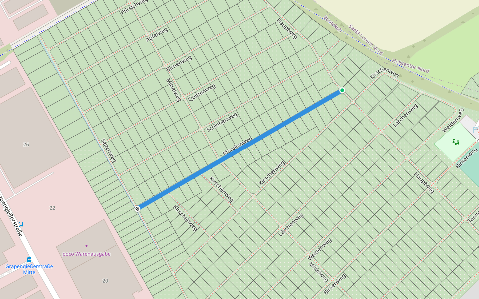 Morellenweg walking route map in Lübeck
