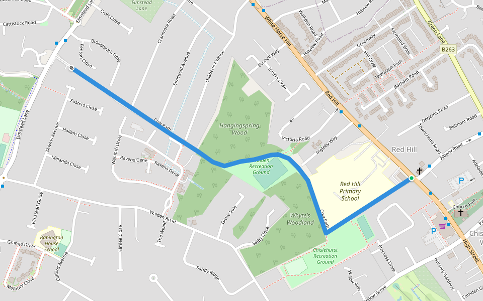 Cow Path walking route map in Chislehurst