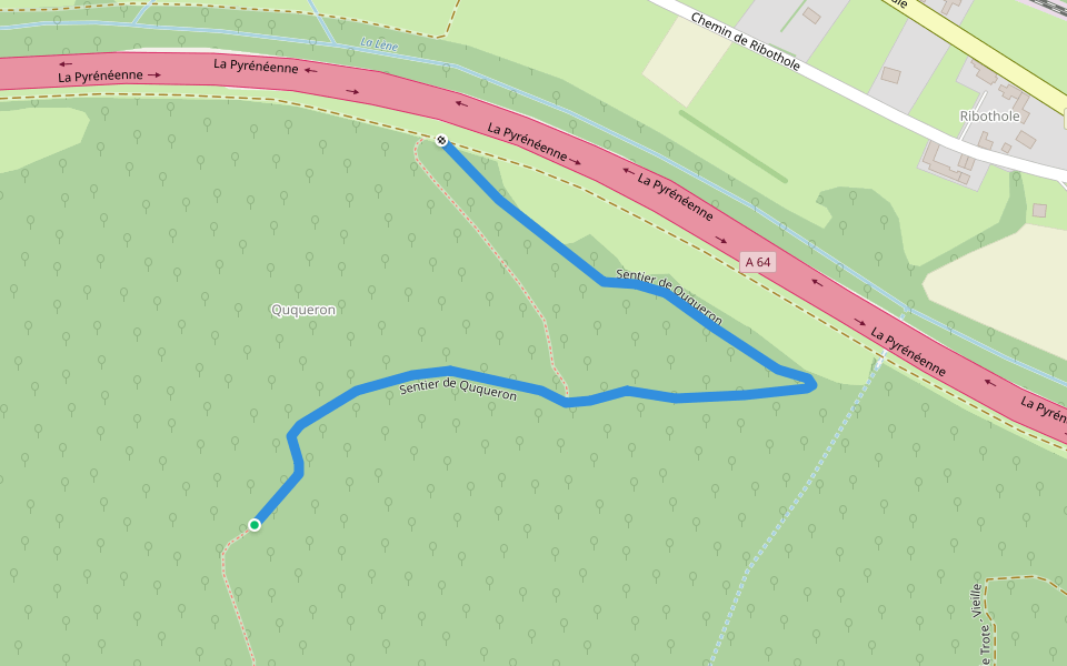 Sentier de Ququeron walking route map in Lanespède