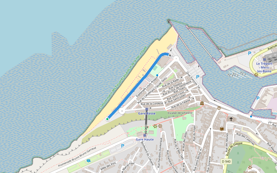 Esplanade de la Plage walking route map in Le Tréport