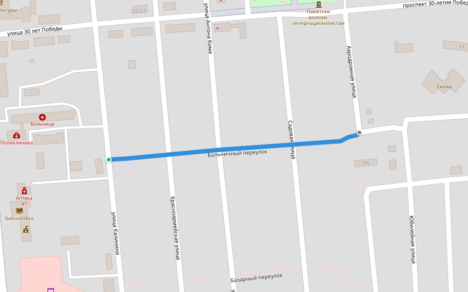 Больничный переулок walking route map in Rozdol'ne