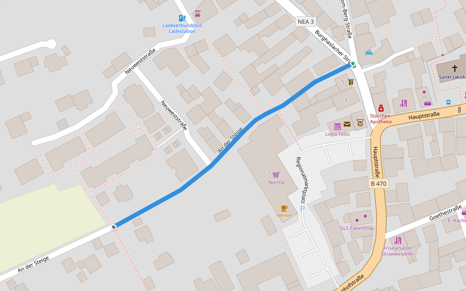 An der Steige walking route map in Uehlfeld