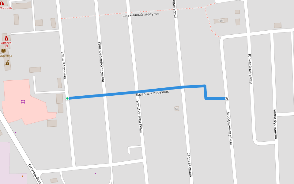 Базарный переулок walking route map in Rozdol'ne