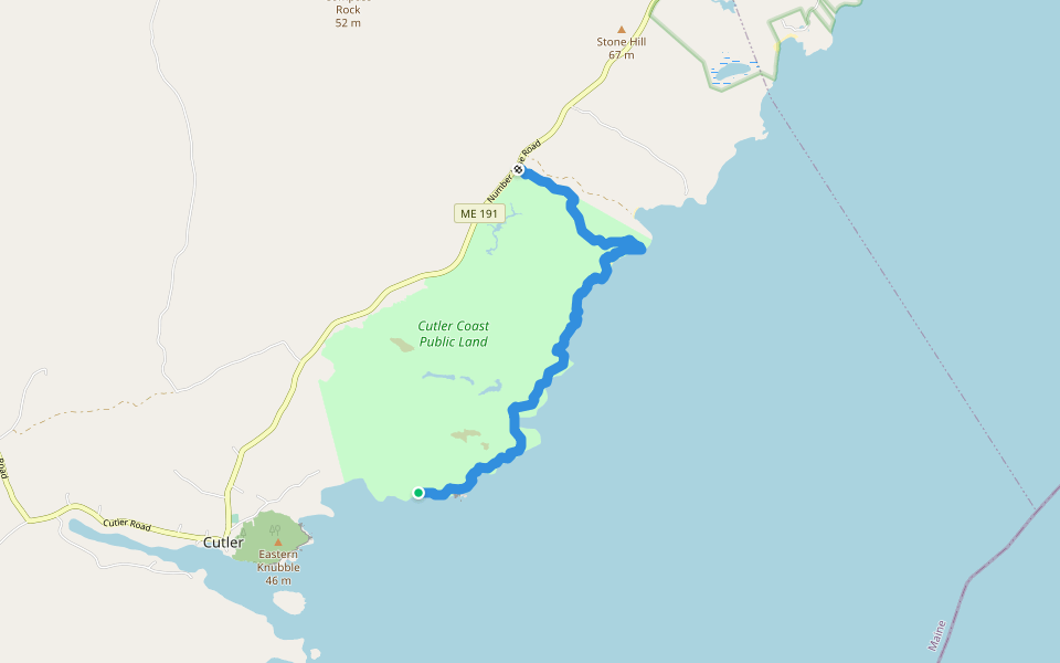 Coastal Trail walking route map in Cutler
