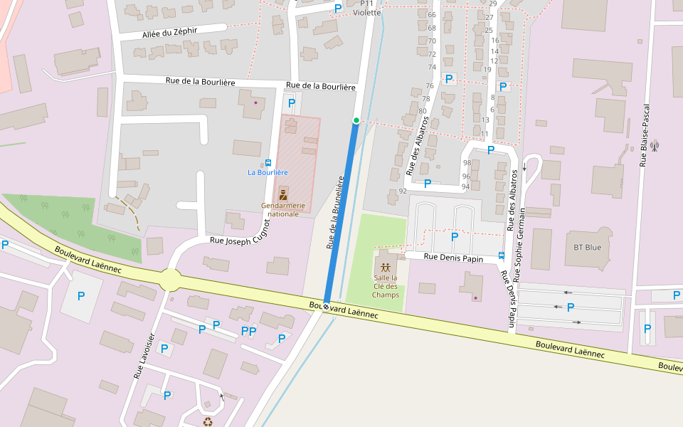 Rue de la Brunelière walking route map in Châteaubourg