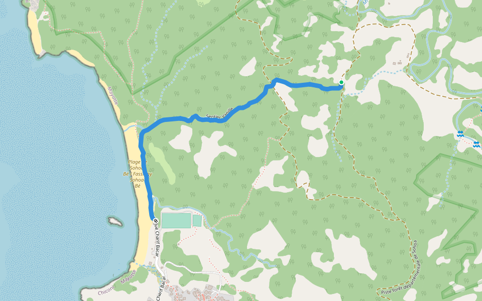 Sentier Vanille walking route map in Ouangani