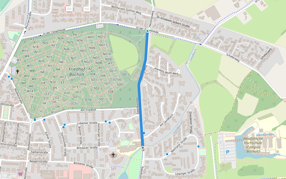 Heutingsweg walking route map in Bocholt