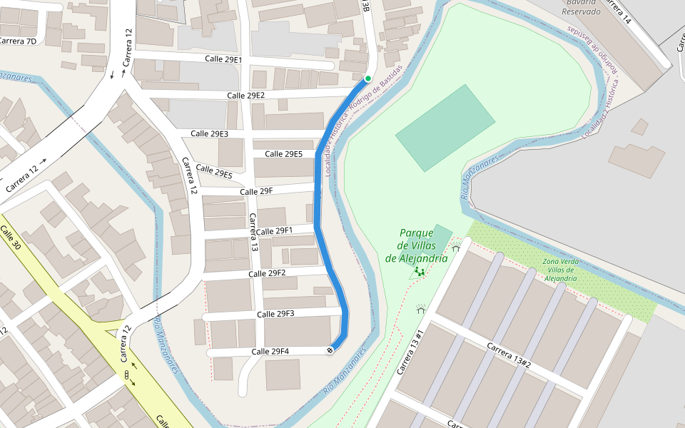 Carrera 13B walking route map in Santa Marta