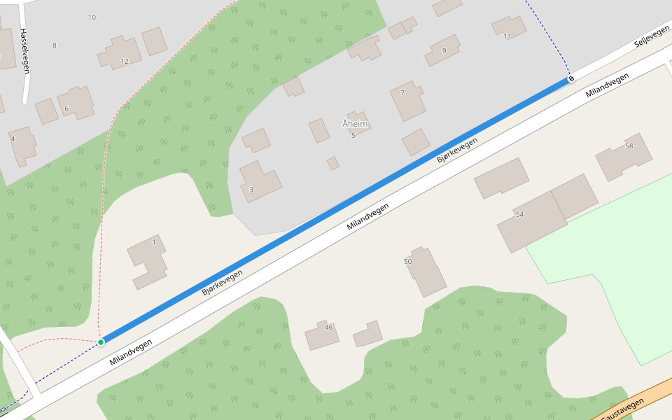 Bjørkevegen walking route map in Miland