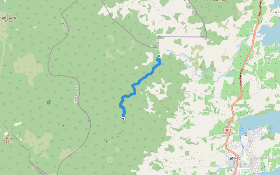 Wairoa Stream Track walking route map in Tahawai