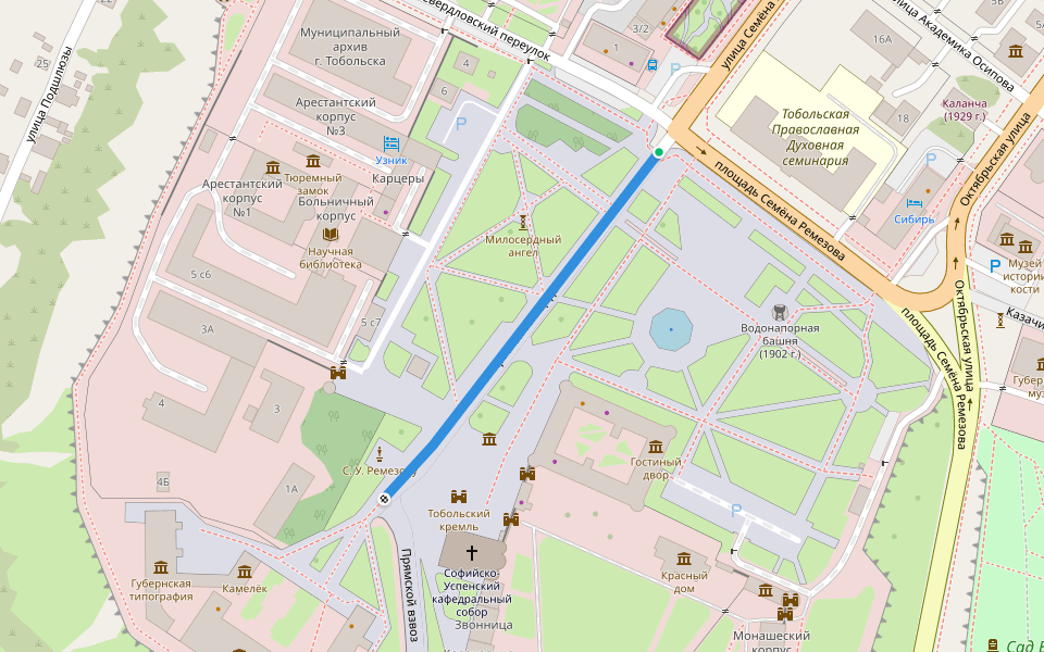 Красная площадь walking route map in Tobolsk