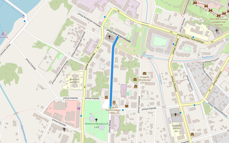 улица Мира walking route map in Tobolsk