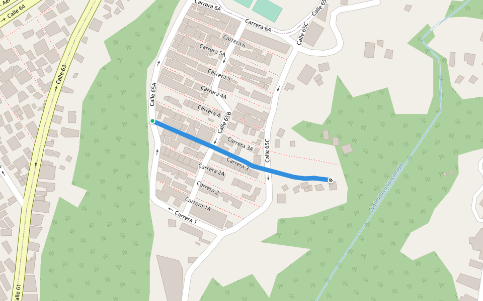 Carrera 3 walking route map in Bucaramanga