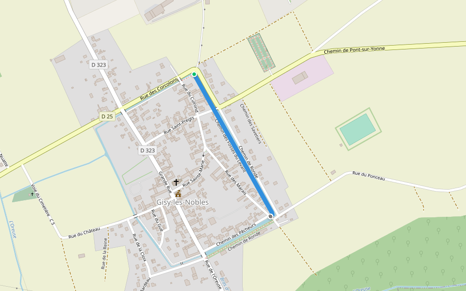 Chemin des Fossés du Levant walking route map in Gisy-les-Nobles