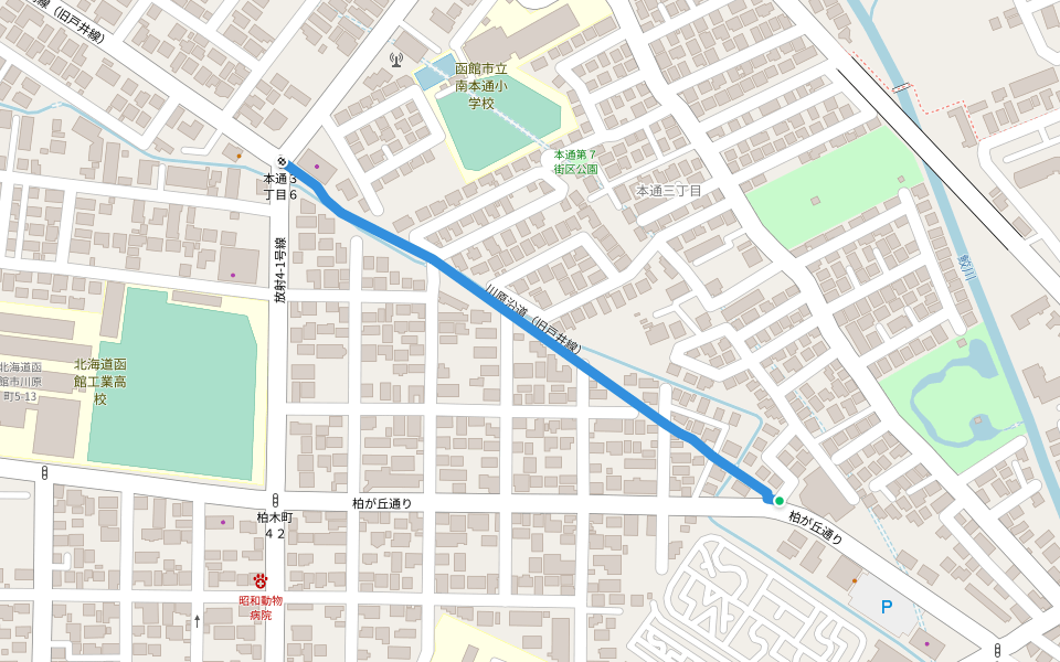 川原沿道(旧戸井線) walking route map in Hakodate