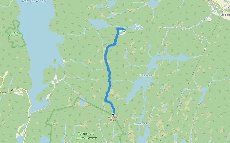 Linnåsen - Skogen walking route map in Nodeland