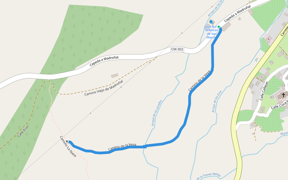 Camino de la Vega walking route map in Cepeda