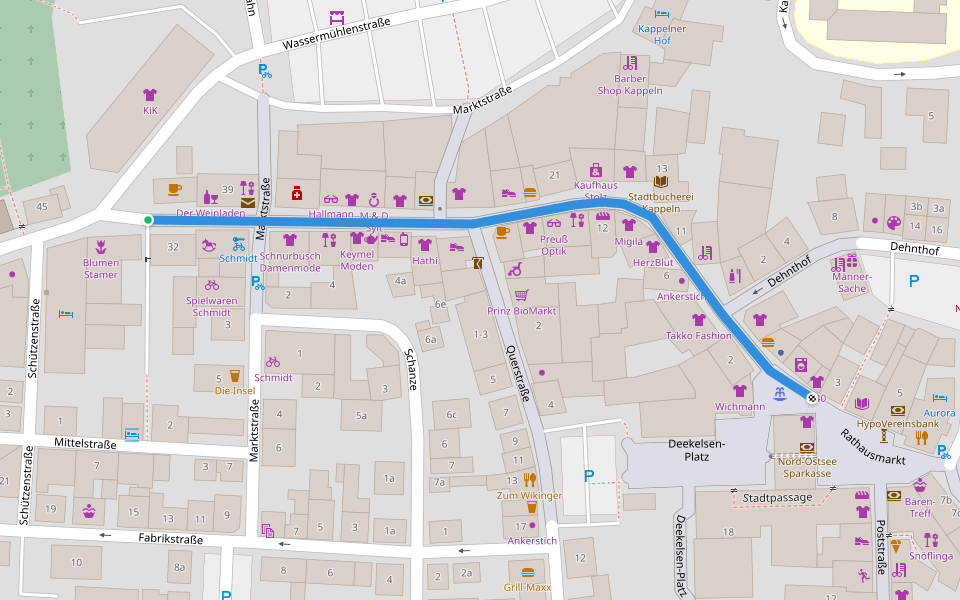 Schmiedestraße walking route map in Kappeln