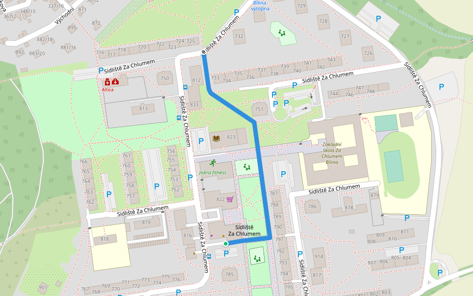 Sídliště Za Chlumem walking route map in Bílina