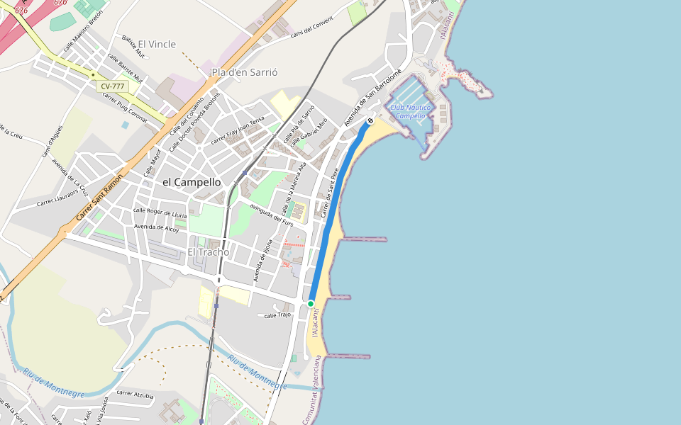 Paseo de San Vicente walking route map in El Campello