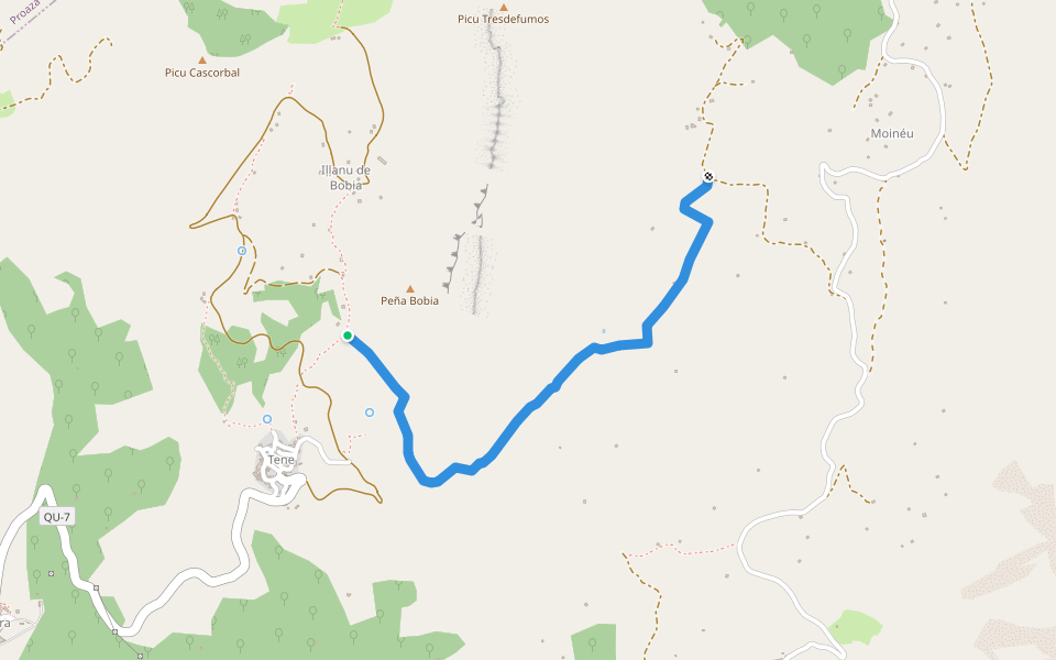 Sienda de Les Bobies walking route map in Tene