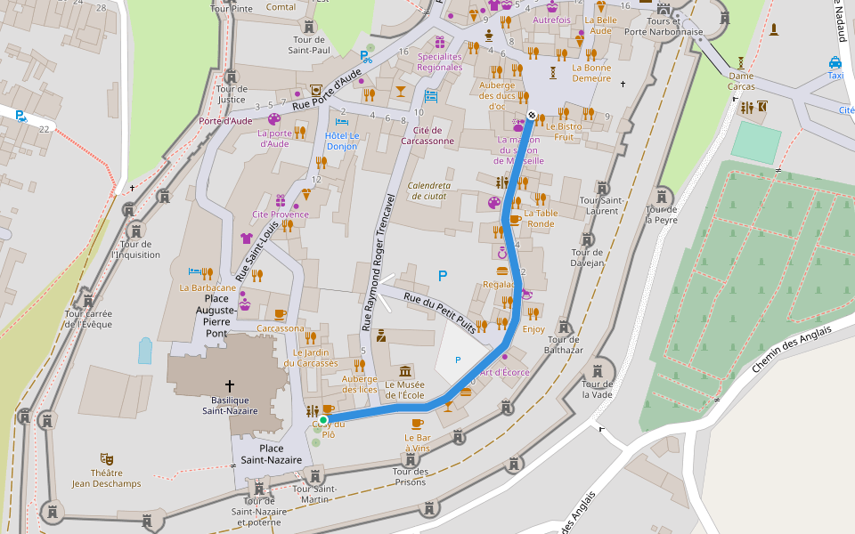 Rue du Plô walking route map in Carcassonne