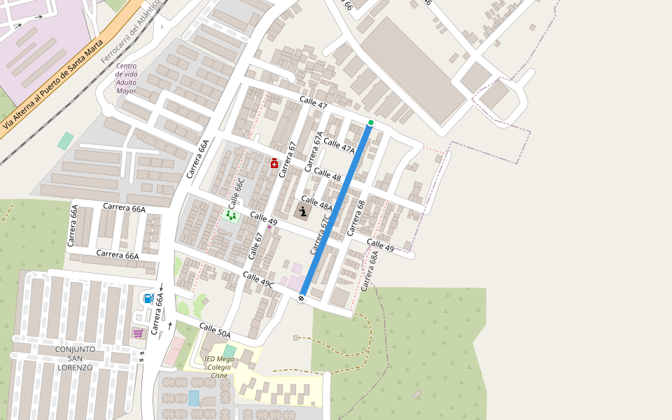 Carrera 67C walking route map in Santa Marta