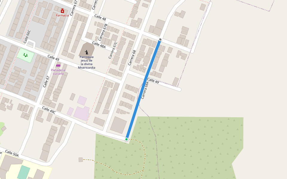 Carrera 68A walking route map in Santa Marta