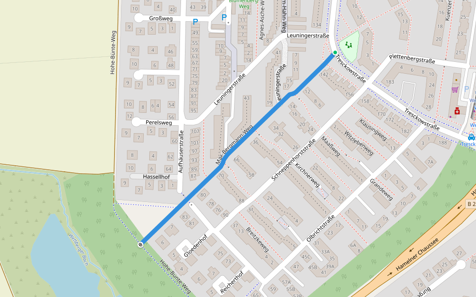 Max-Bergmann-Weg walking route map in Hannover