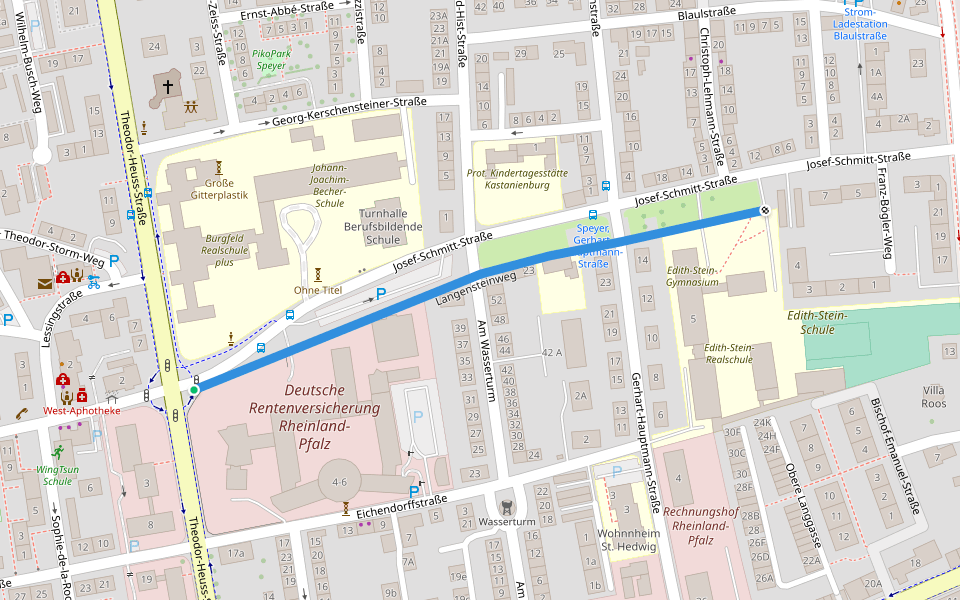 Langensteinweg walking route map in Speyer
