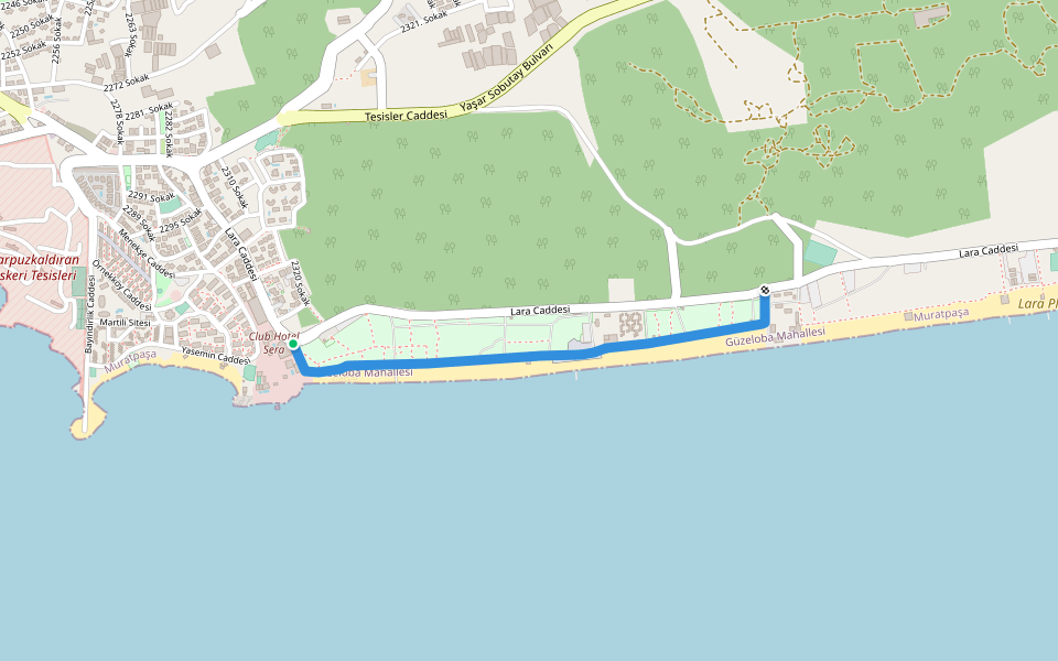 Promenade walking route map in Antalya