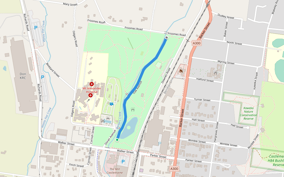 Oak Avenue walking route map in Castlemaine