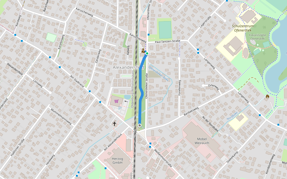 Ofenerdieker Straße walking route map in Oldenburg