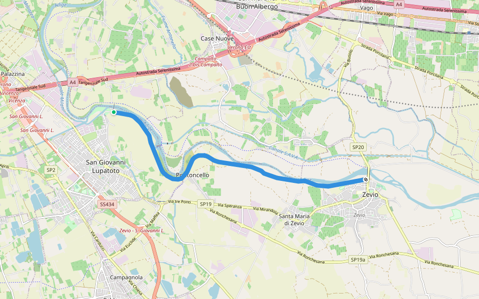 Pista Ciclopedonale dell'Adige walking route map in San Giovanni Lupatoto
