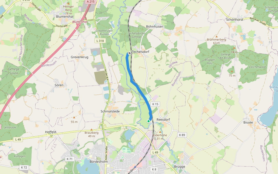Eidertalwanderweg walking route map in Reesdorf