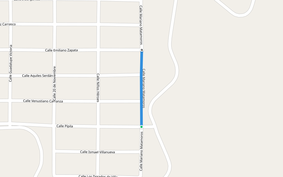 Calle Mariano Matamoros walking route map in Aquiles Serdán