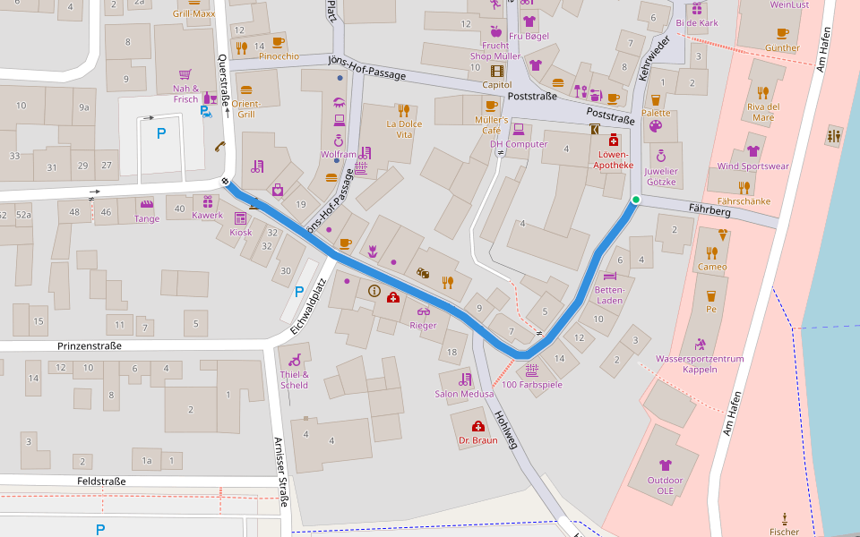 Mühlenstraße walking route map in Kappeln