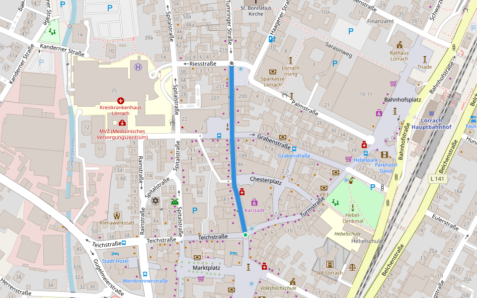 Tumringer Straße walking route map in Lörrach