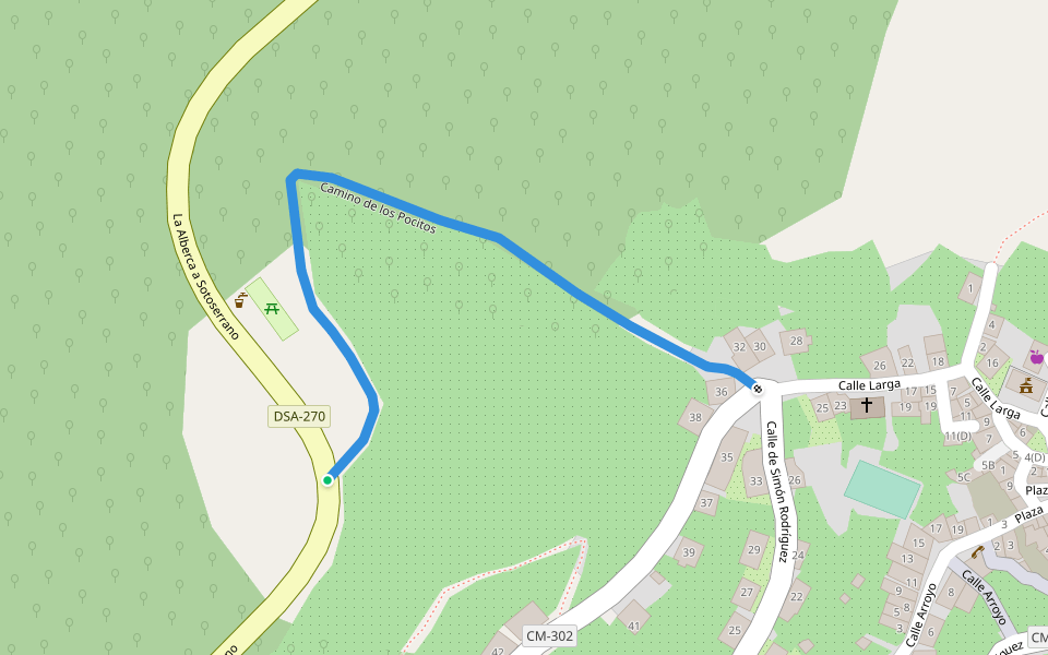 Camino de los Pocitos walking route map in Madroñal