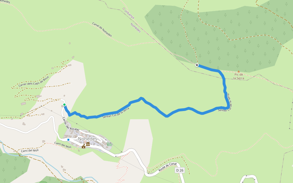 Sentier Col de la Serra walking route map in Nohèdes